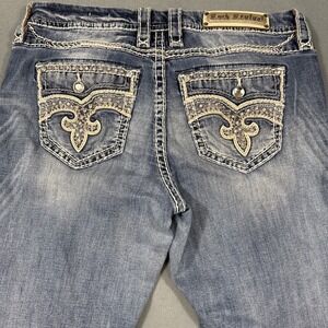 JEANS Rock Revival Diella Easy Boot Women 30 Embroidered Rhinestone THICK STITCH